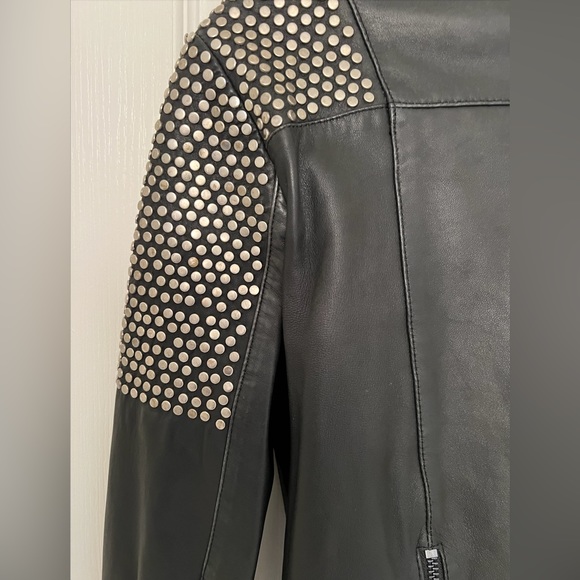 Haute Hippie Lambskin Leather Jacket 
w/ Studded Embellished Shoulders Sz Small - Picture 10 of 16